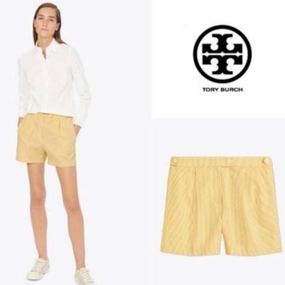 Tory Butch Cotton Striped Yellow and White Shorts Size 8